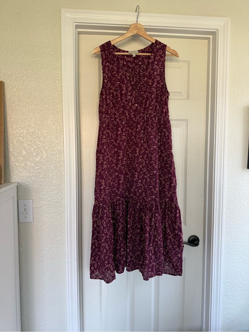 Lucky Brand Plum Floral Sleeveless Tiered Midi Dress